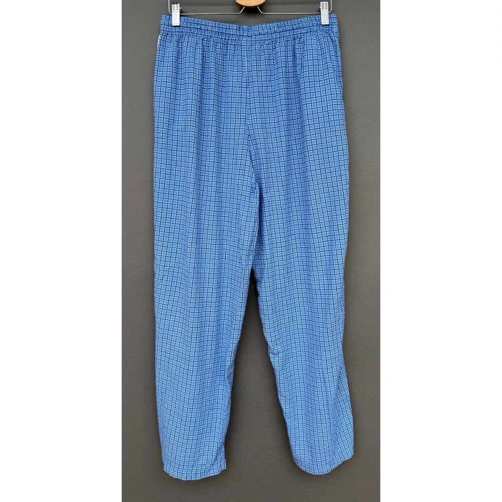 Geoffrey Beene Mens Pajama Pants Large Blue White Check 100% Cotton Lounge Sleep